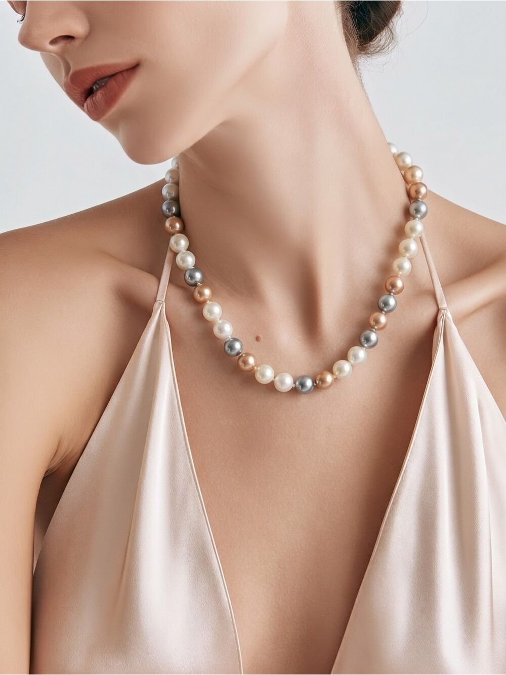 Tri colour white golden gray faux Tahitian Pearl choker necklace 9mm 🆕